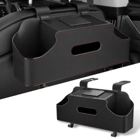 1 PC Car Seat Back Tissue Storage Box, 11.4" x 4.9" x 3.3" One-Hand Quick-Extraction Tissue Holder, Multi-Function Phone Holder Cup Holder Hanging Organizer, Universal for Cars (Black)