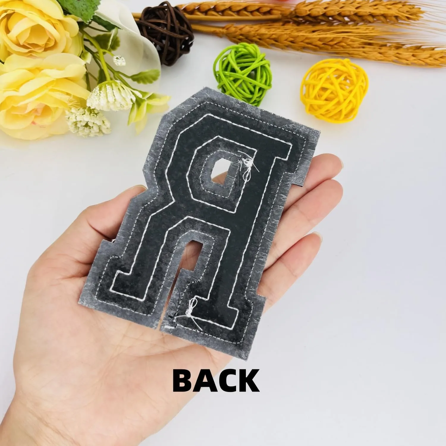 1 PCS 4.0" White Chenille Letter Patch, Iron on Patches for Hats Clothes Bags Backpacks Jeans, Initial Large Varsity R Patch