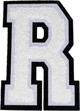 1 PCS 4.0" White Chenille Letter Patch, Iron on Patches for Hats Clothes Bags Backpacks Jeans, Initial Large Varsity R Patch