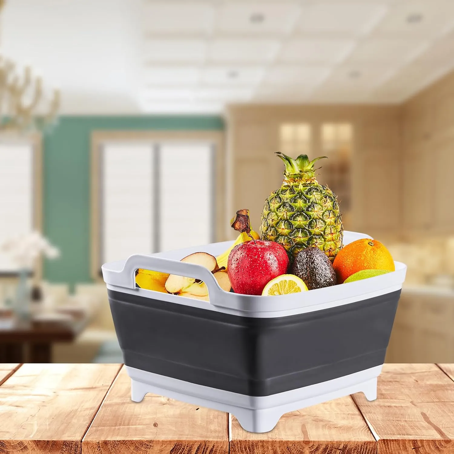 10L Collapsible Wash Basin with Drain Plug (2.6 Gal)  Foldable Portable Sink for Camping, RV, Vegetable Washing  Multi-Use Dish Pan, Ice Beverage Tub, Gray  Pair of Silicone Gloves for Free