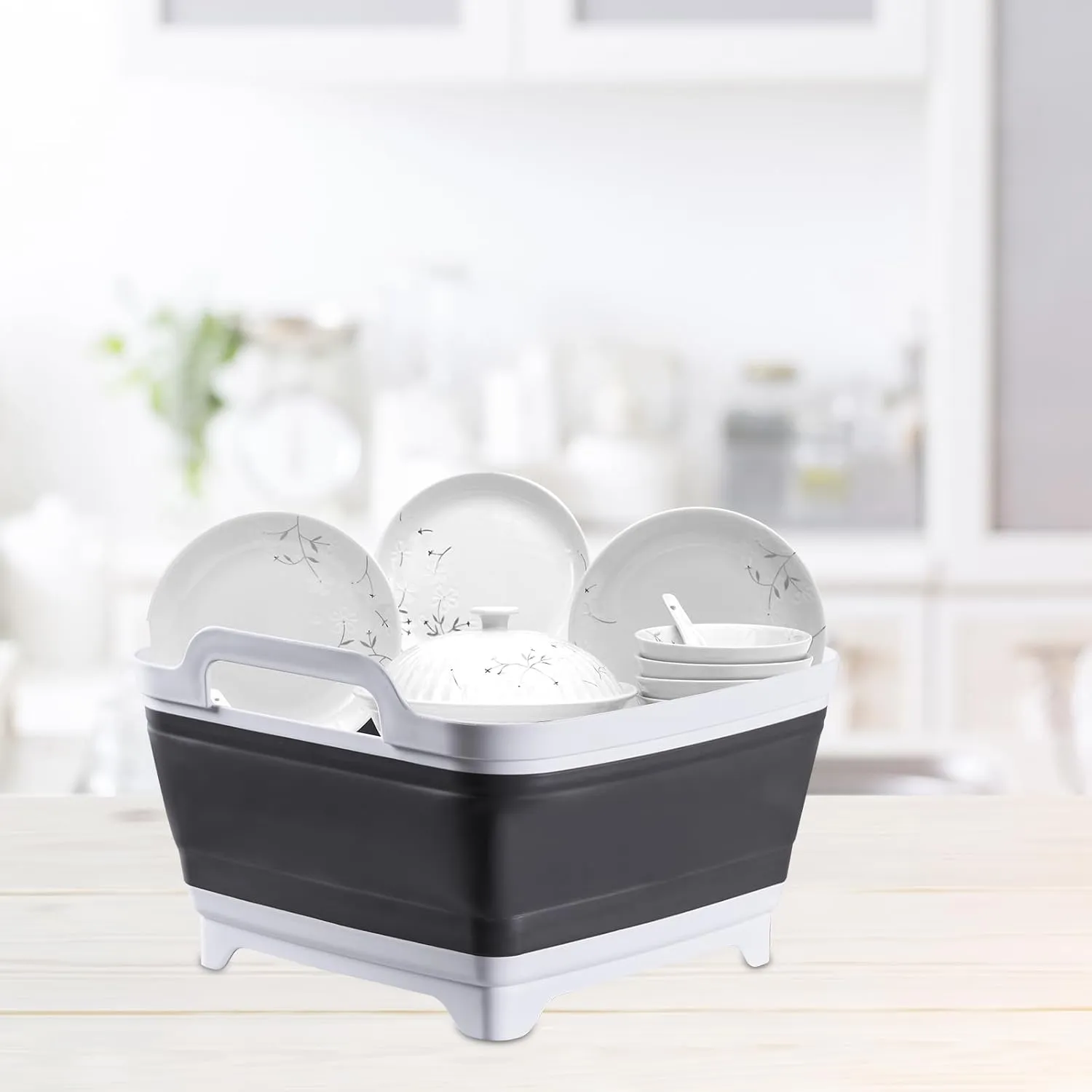 10L Collapsible Wash Basin with Drain Plug (2.6 Gal)  Foldable Portable Sink for Camping, RV, Vegetable Washing  Multi-Use Dish Pan, Ice Beverage Tub, Gray  Pair of Silicone Gloves for Free