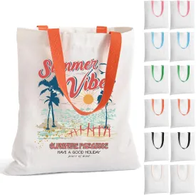 12Pack Canvas Tote Bags Bulk, 10oz Cotton Blank Canvas Tote Bags Reusable Grocery Bags Shopping Cloth Bags w/Colorful Handles Personalized Present Bags for Women, DIY, White