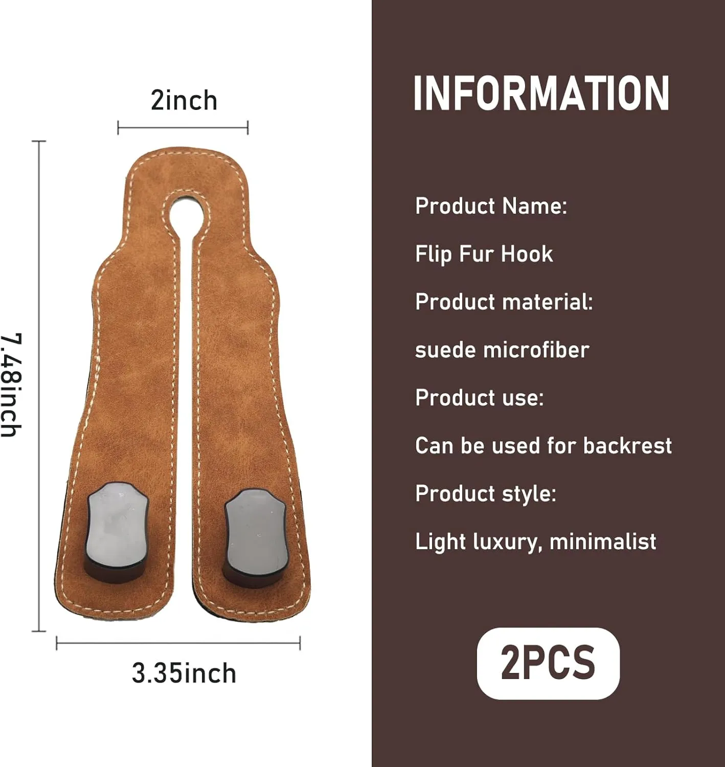 2PCS Car Seat Back Storage Hooks, Car Organizer and Storage Hooks, Leather Car Purse Holder Hooks, Multifunctional Car Seat Hooks for Headrest, Car Accessories for Women (Brown)