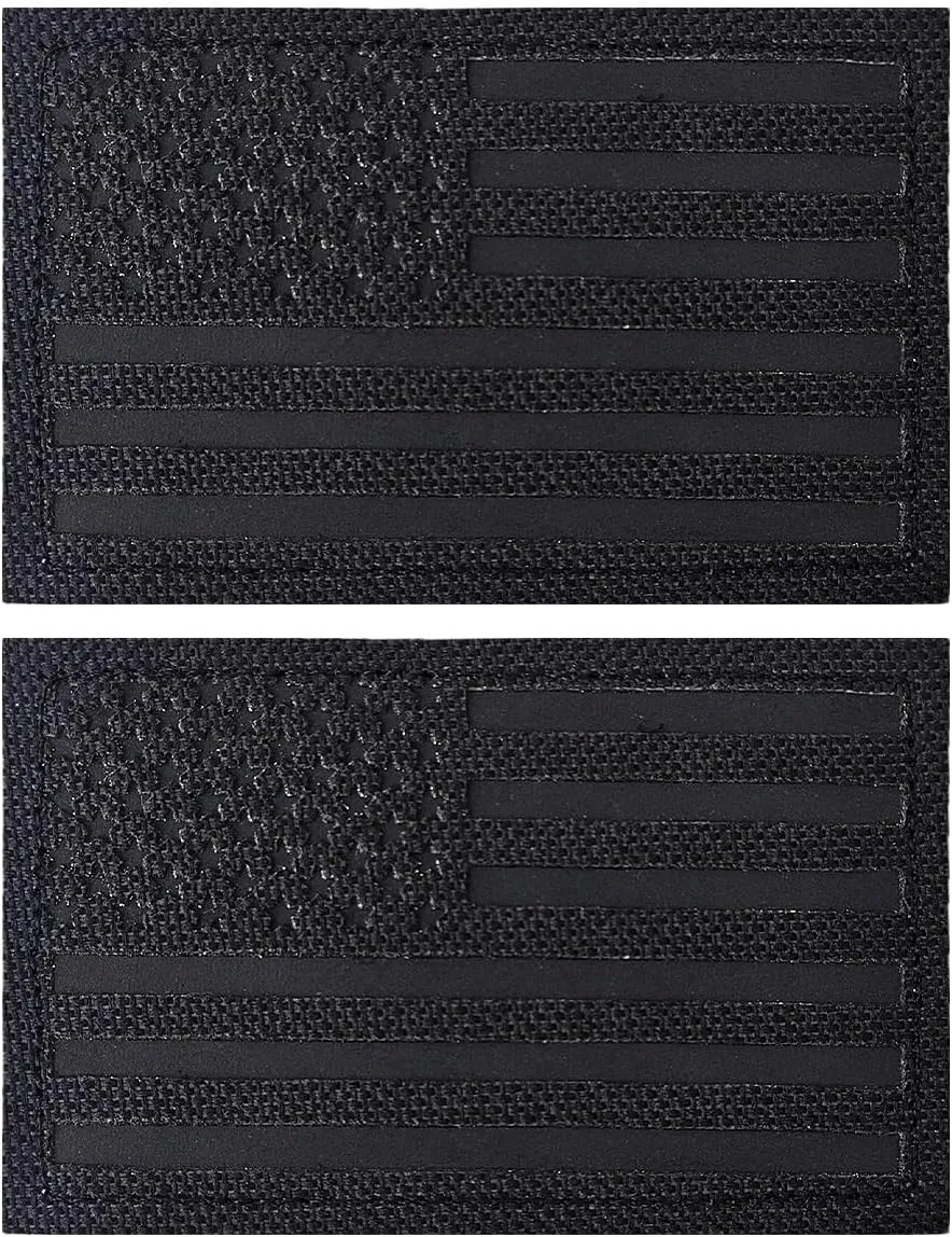 2Pcs Reflective American Flag Patches Set, Tactical US Flag Patches Full Embroidery Military Patch for Caps Bags Vests Military Uniform,Black/Grizzly