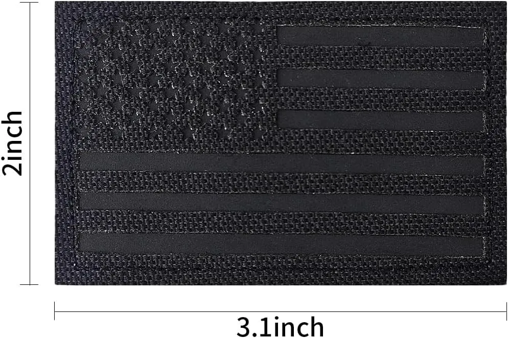 2Pcs Reflective American Flag Patches Set, Tactical US Flag Patches Full Embroidery Military Patch for Caps Bags Vests Military Uniform,Black/Grizzly