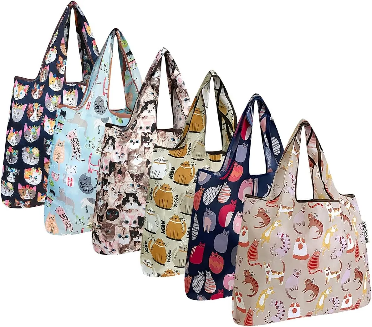 allydrew Small Foldable Tote Nylon Reusable Grocery Bags (Set of 6)