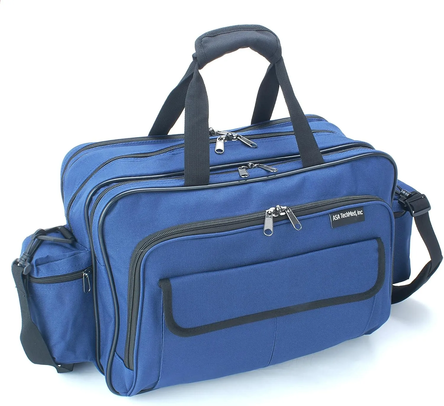 ASA TECHMED Nursing Bag with Compartments  Durable Medical Equipment Shoulder Bag for Nurses, Physicians, EMTs, Multi-Pocket, Nylon Reinforced, Adjustable Straps (Blue)