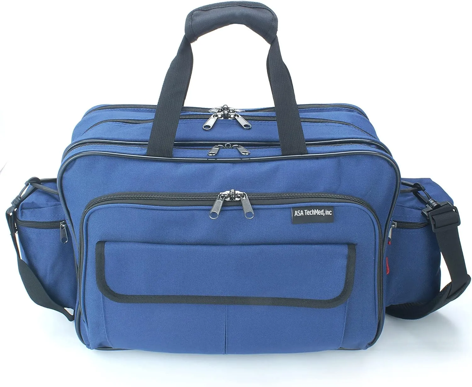 ASA TECHMED Nursing Bag with Compartments  Durable Medical Equipment Shoulder Bag for Nurses, Physicians, EMTs, Multi-Pocket, Nylon Reinforced, Adjustable Straps (Blue)