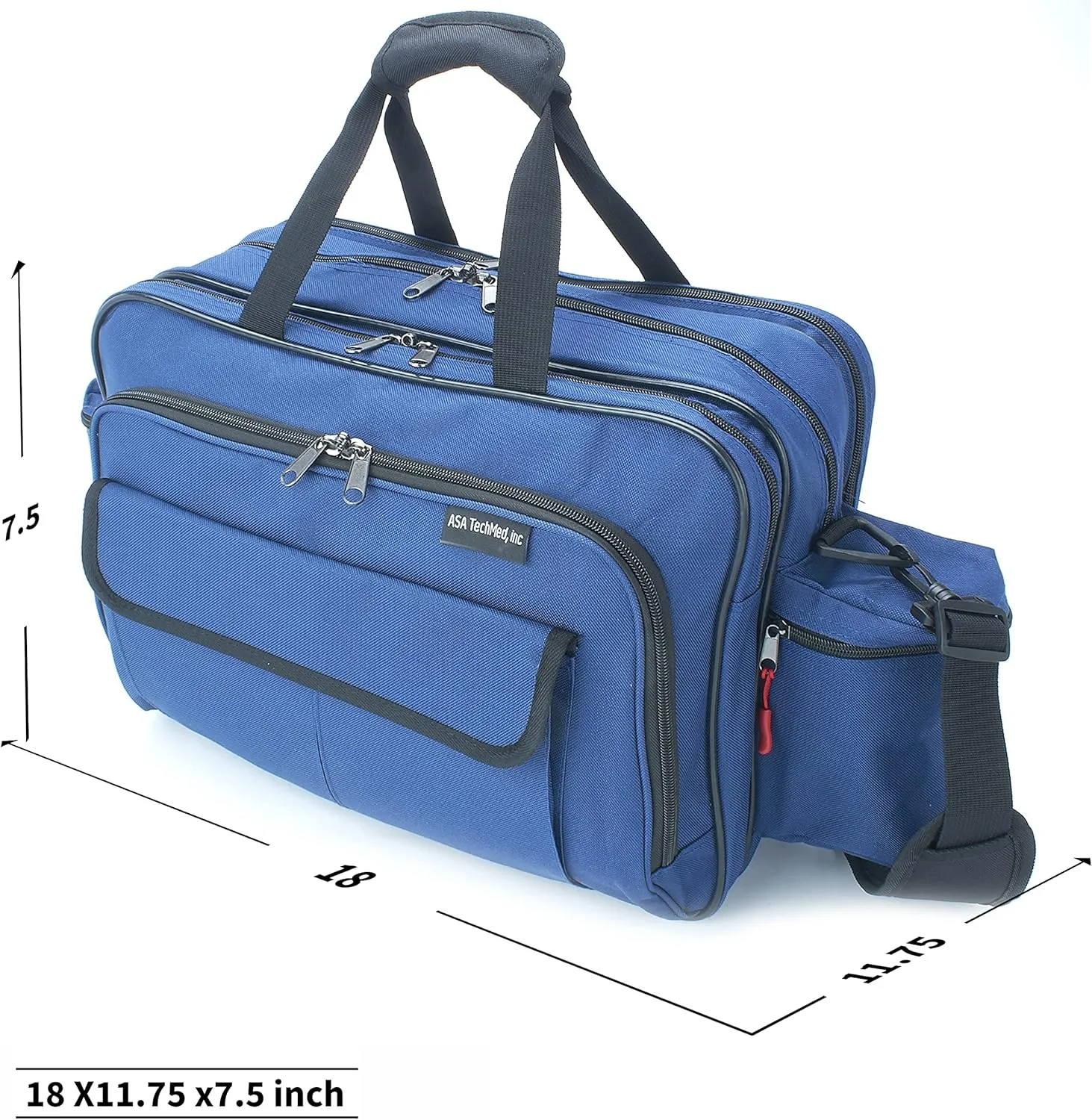 ASA TECHMED Nursing Bag with Compartments  Durable Medical Equipment Shoulder Bag for Nurses, Physicians, EMTs, Multi-Pocket, Nylon Reinforced, Adjustable Straps (Blue)