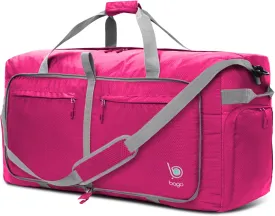 Bago Large Foldable Duffel Bags for Traveling Women & Men - 100L Packable Duffle Bag for Travel with Shoe Compartment - Water Repellant, Heavy Duty, Lightweight Folding & Collapsible (Pink)