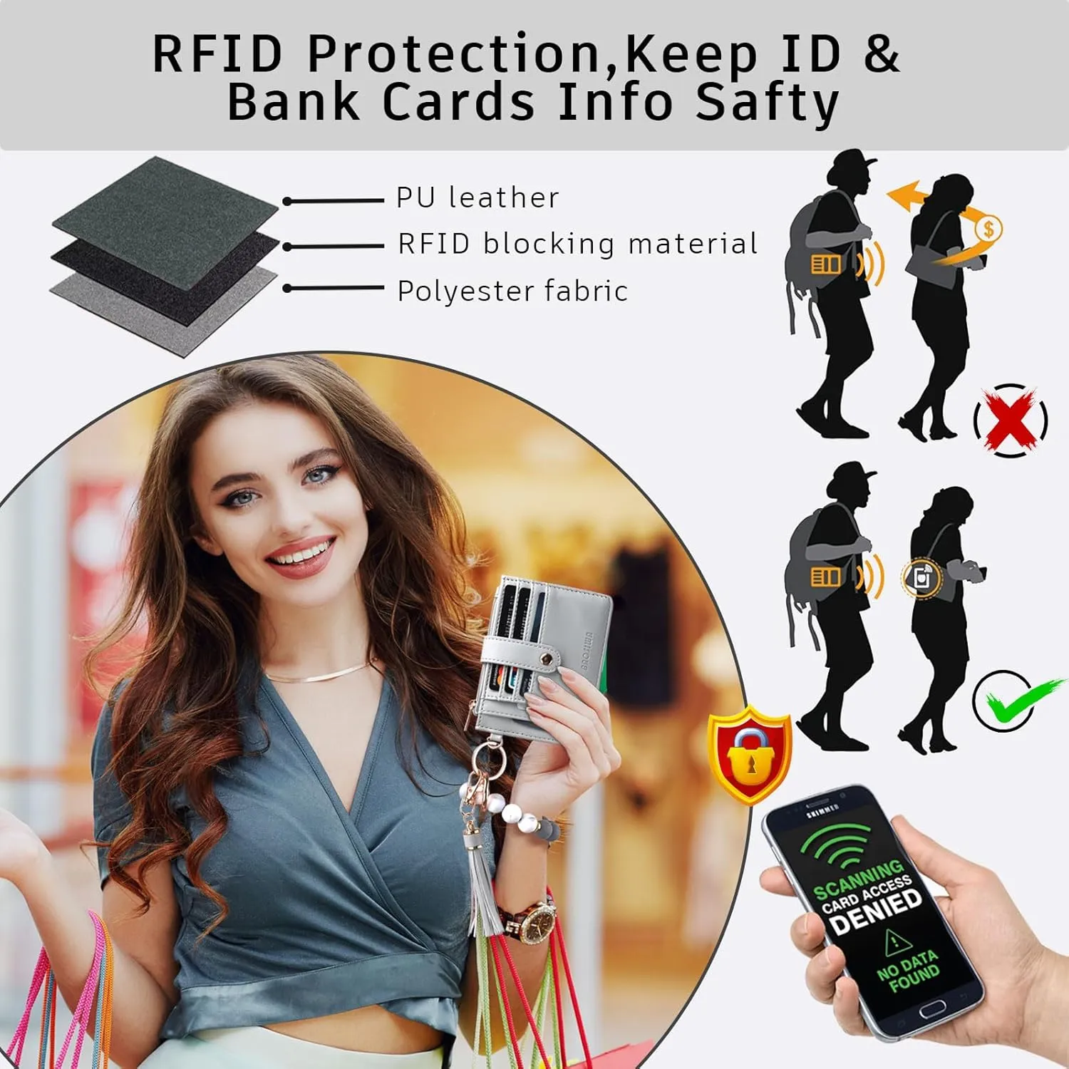 BAOSIWA Silicone Bracelet Keychain Wallet for Women Wristlet Card Holder Slim RFID Wallet with Zipper Pocket