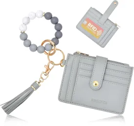 BAOSIWA Silicone Bracelet Keychain Wallet for Women Wristlet Card Holder Slim RFID Wallet with Zipper Pocket