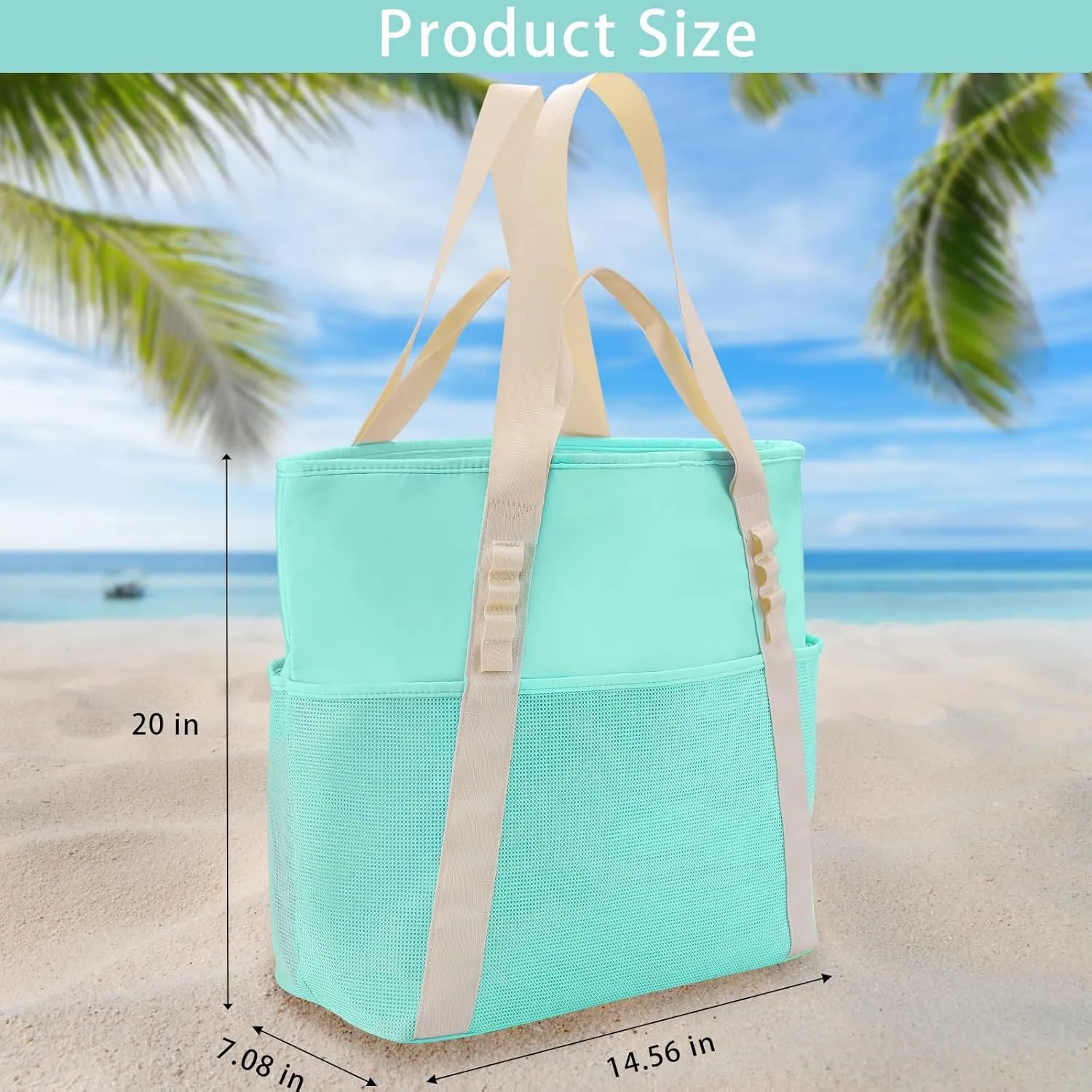 Beach Bags Pool Bags for Women, Waterproof Sandproof Beach Tote Bag with Zipper, Large Tote Bag for Gym Vacation Pool