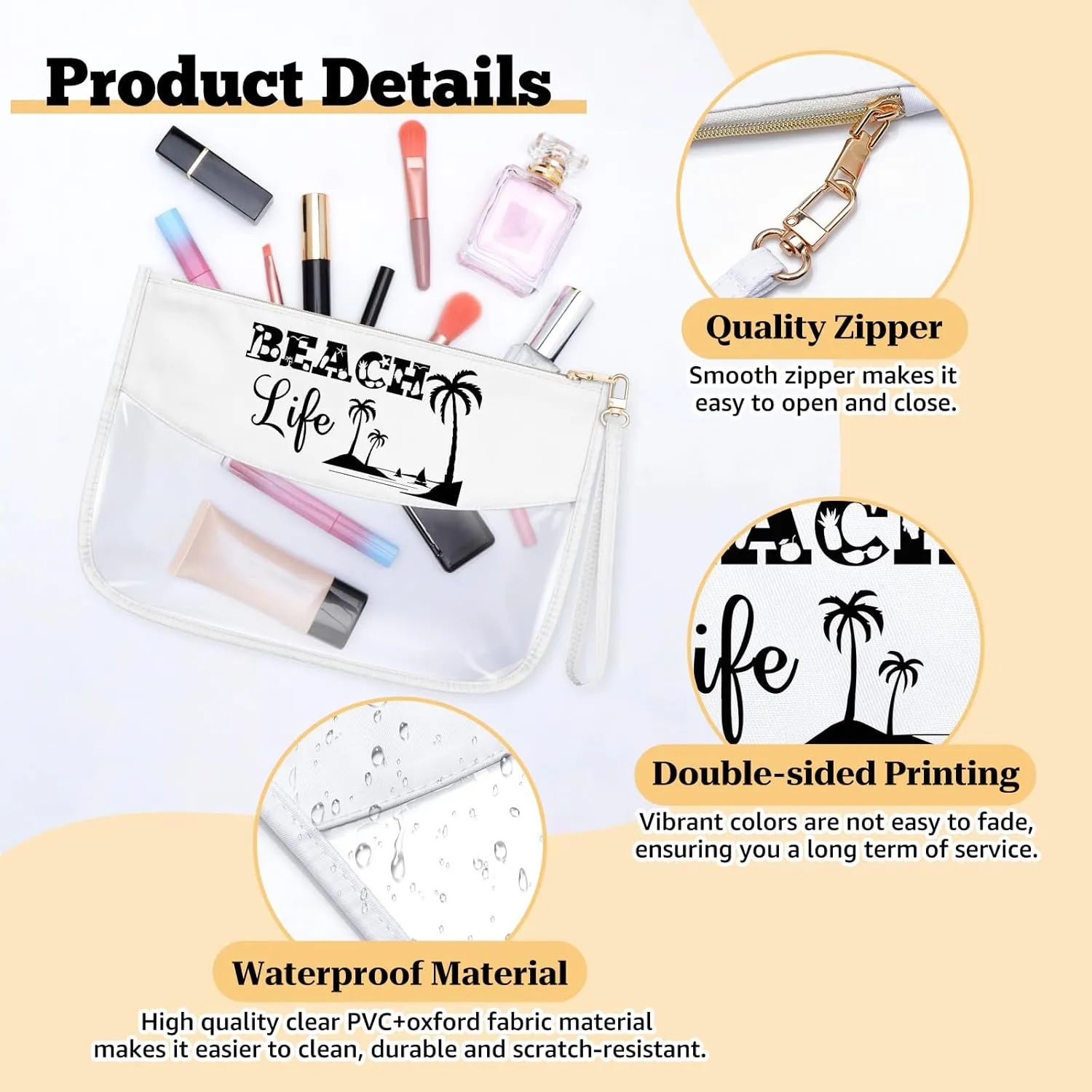 Beach Themed Gifts for Women Girl Clear Makeup Bag Beach Lover Gift for Daughter Friend Sister Girls Summer Vacation Present Cosmetic Bag Christmas Birthday Present for Her Travel Pouch