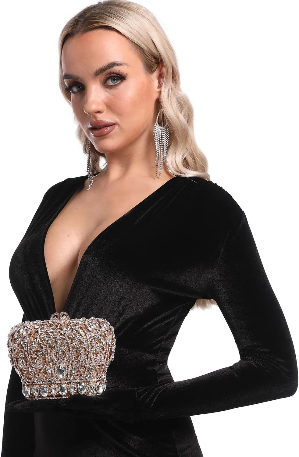 Boutique De FGG Crown Crystal Clutch Purse Women Formal Evening Minaudiere Handbags Party Dinner Rhinestone Clutch Bag,Mini