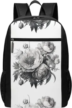 BREAUX Floral Graphite Print Simple Sports Backpack, Unisex Lightweight Casual Backpack, 17 Inches