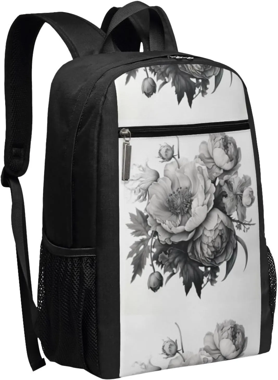 BREAUX Floral Graphite Print Simple Sports Backpack, Unisex Lightweight Casual Backpack, 17 Inches