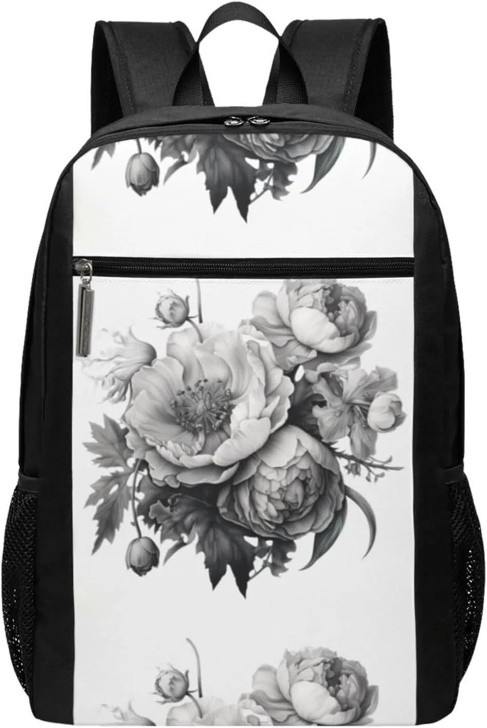 BREAUX Floral Graphite Print Simple Sports Backpack, Unisex Lightweight Casual Backpack, 17 Inches