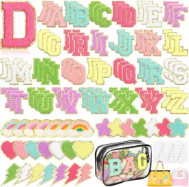 Chenille Letter Patches Sticker, 106 PCS Self Adhesive Chenille Patches for Clothing, Varsity Letters Iron on Letters Patches for Hats Backpacks Bags