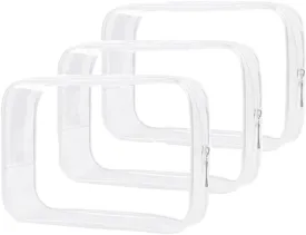 Clear Travel Bags 3 Pack 7.9"x2.5"x5.3" Multipurpose Transparent TSA Cosmetic Bag Clear Pouch For Toiletry, Makeup, Traveling - Single Zipper