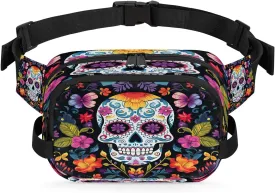 Colorful Sugar Skull Flower Fanny Pack Waterproof Belt Bag Crossbody Bags For Women Men Holiday Gifts