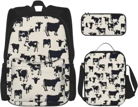 cow print 03 print 3-Piece Casual Backpack Set (Backpack   Waist Bag   Small Pouch), Unisex Daypack