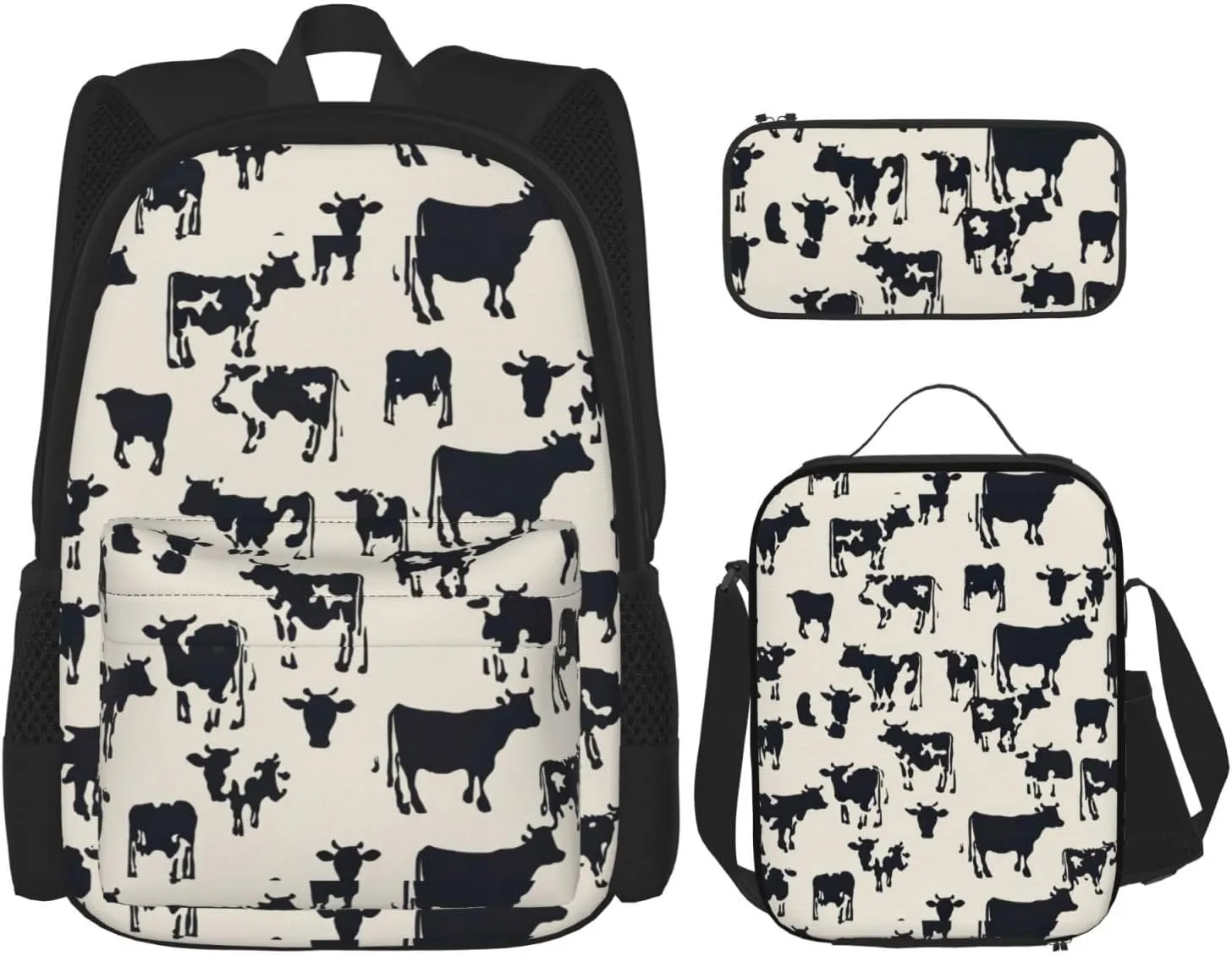 cow print 03 print 3-Piece Casual Backpack Set (Backpack   Waist Bag   Small Pouch), Unisex Daypack
