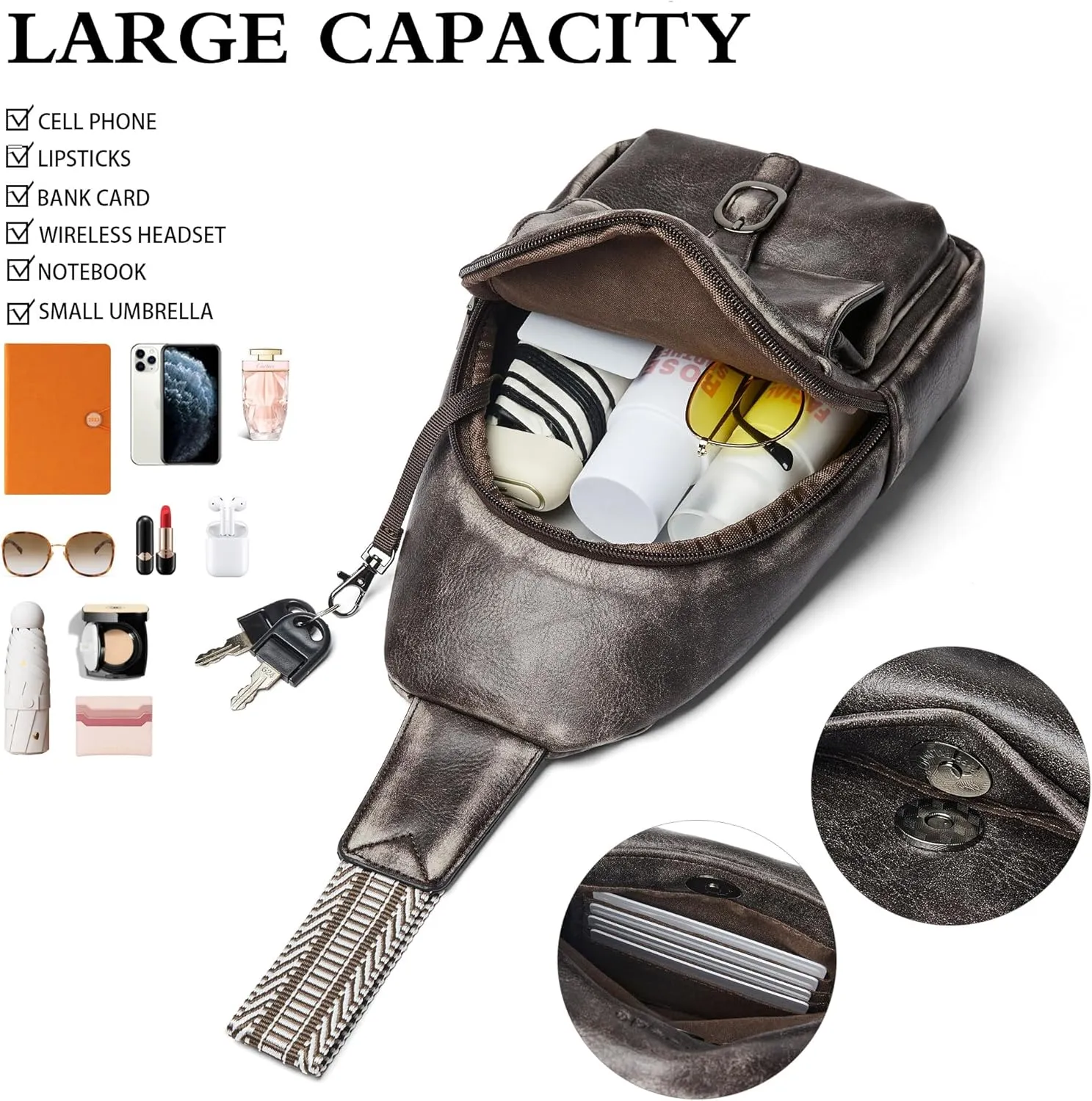 Crossbody Bags for Women Men Sling Bag 5 Pockets Fanny Pack Sling Backpack Chest Daypack Travel Purse Anti Theft