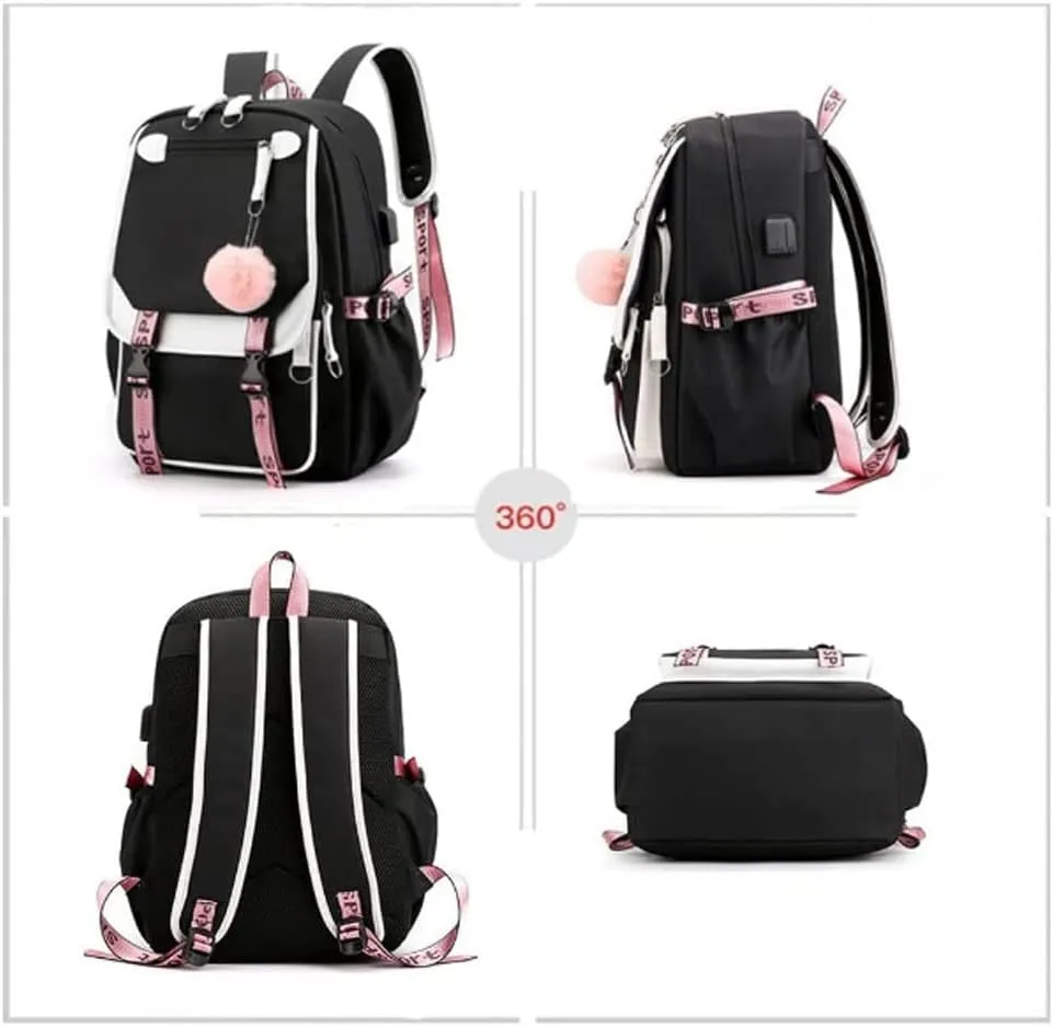 dageraad Backpacks For Teen Girls With USB Port,black cute backpack Can Hold 15.6in Notebook,Tablets.Girls Backpack Can Be Used As Gift for Students Or Friends (Blue)