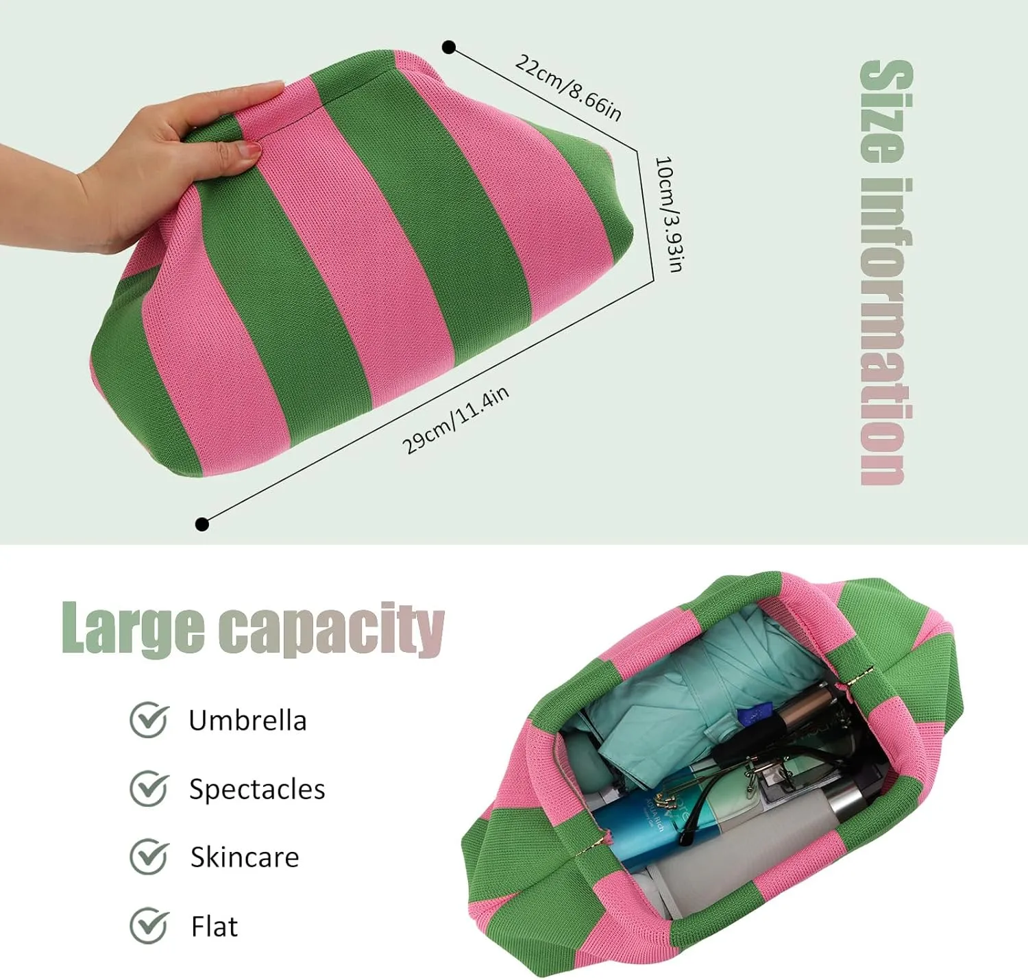 Emprier Dumpling Clutch Purse for Women Casual Woven Crochet Handbags Colorblock Clutch Summer Beach Bag