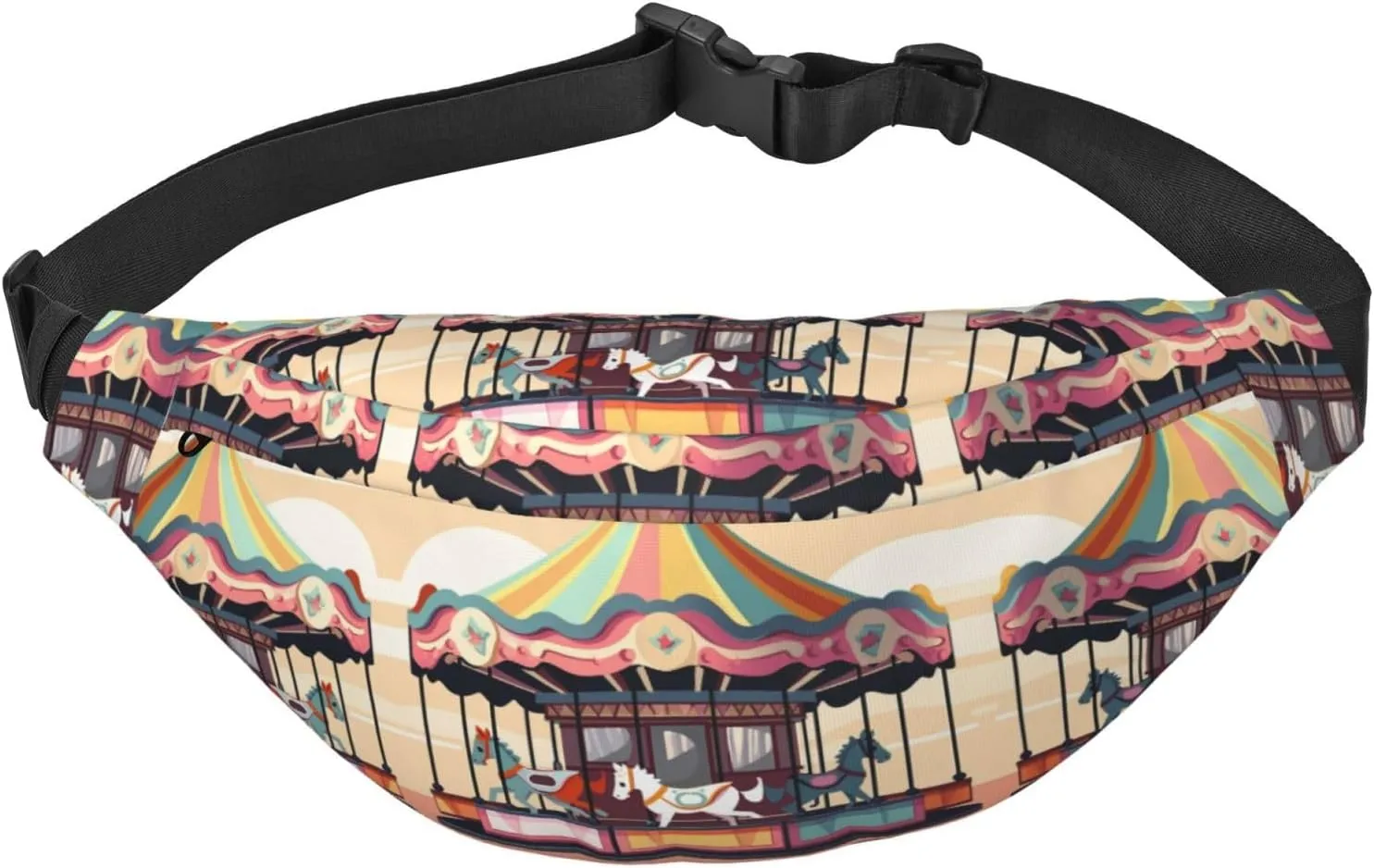 Fanny Pack for Women Mem Fashion Waist Packs Crossbody Carousel Belt Bag with Adjustable Strap Waist Bag