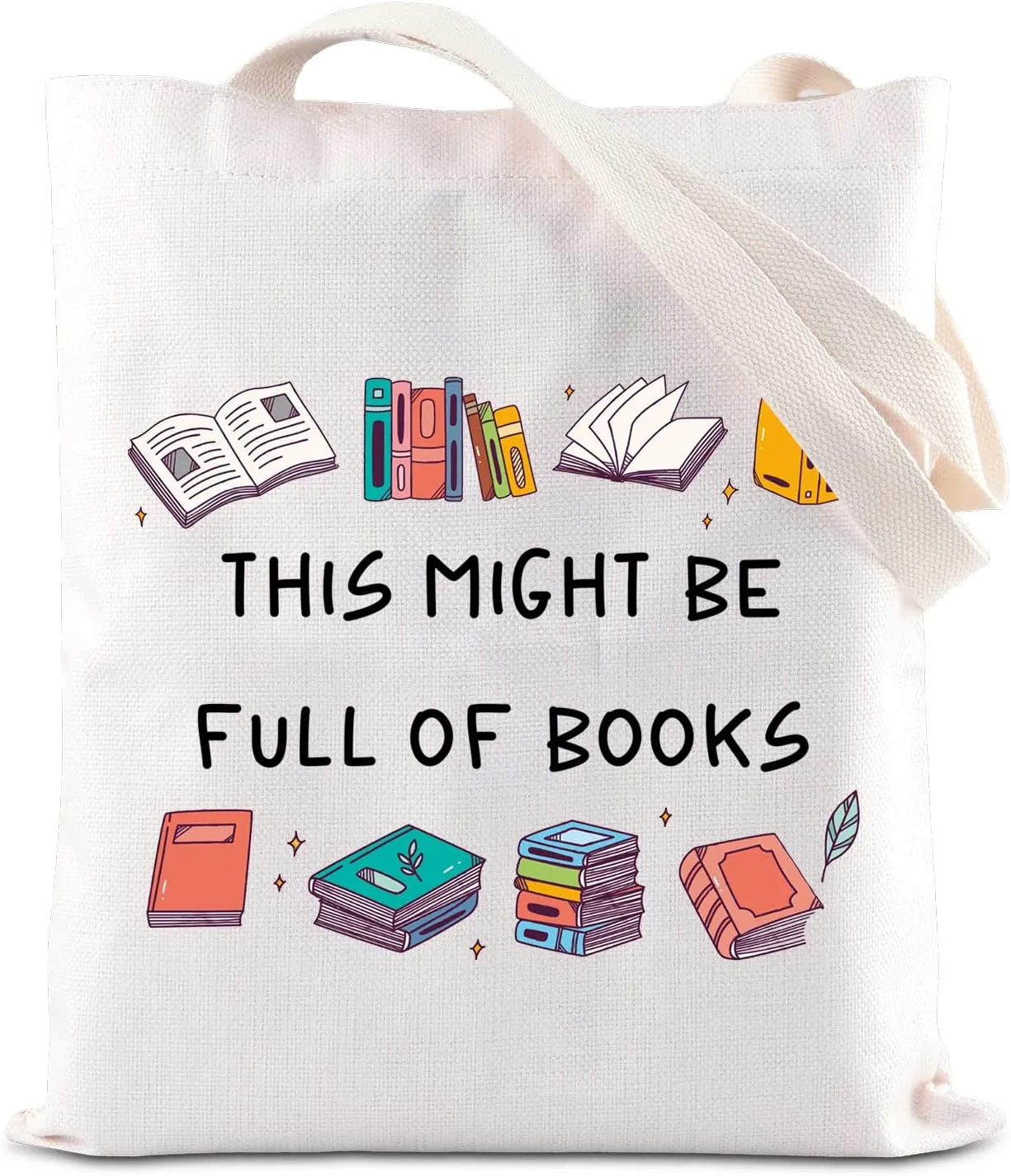 FOTAP Book Lover Tote Bag - Reusable Book Bag - White - Medium - Water Resistant - 13 