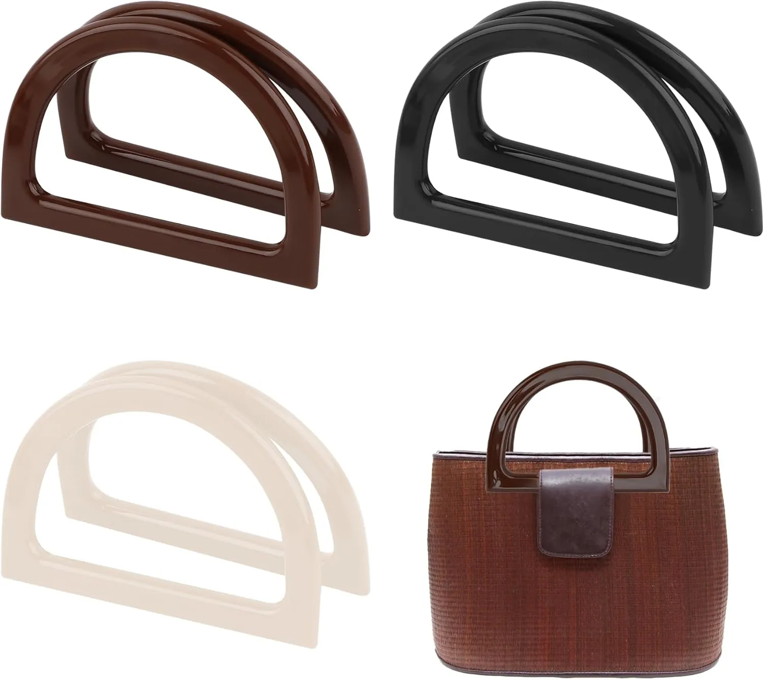 Framendino, 6 Pack Purse Handles for Crochet Bags D Shape Handbags Handbag Beach Bag Straw