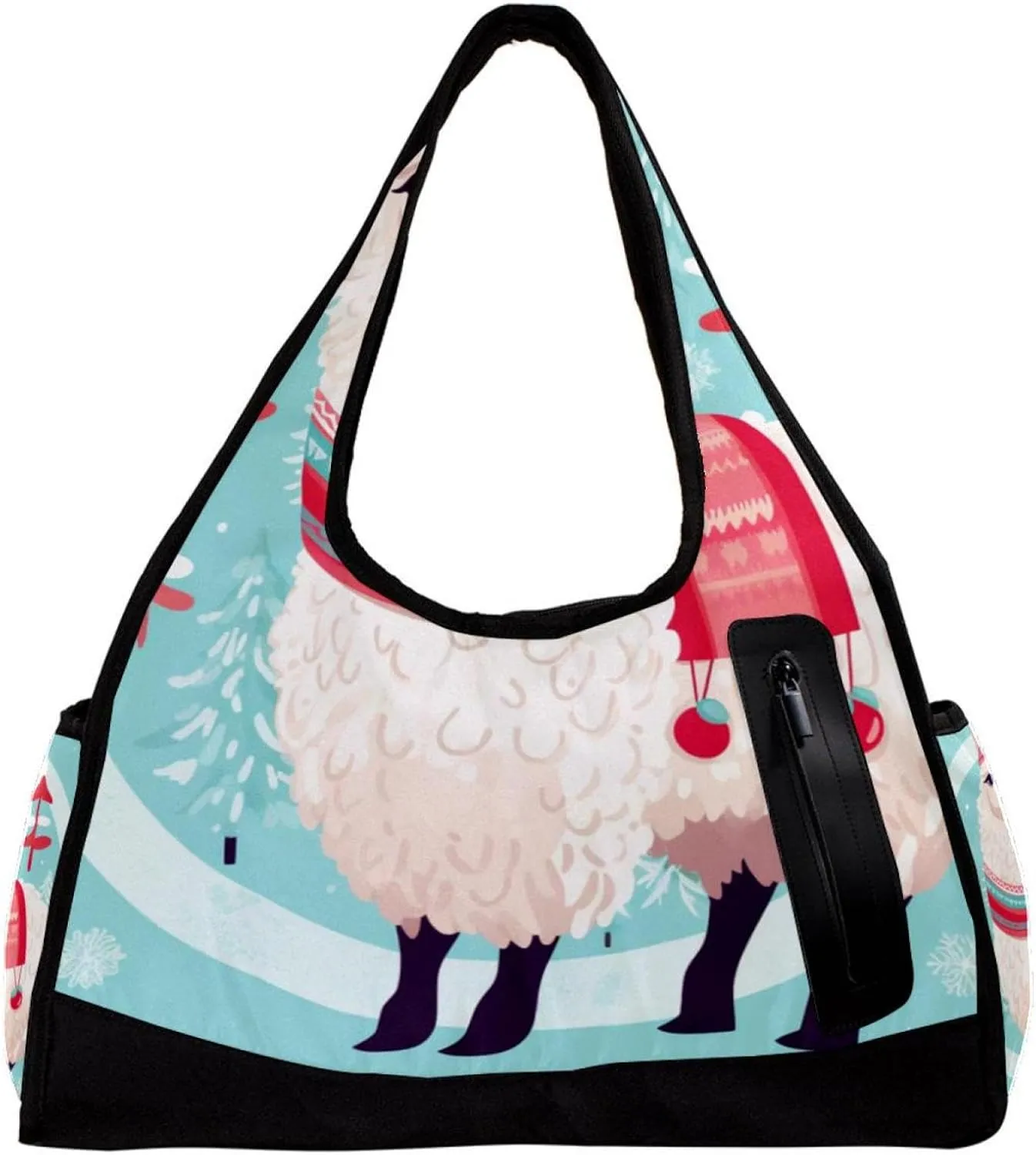 Gym Bag for Women,Small Gym Bag for Men,White Camel with Christmas Red Scarf,Overnight Bag