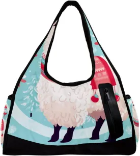 Gym Bag for Women,Small Gym Bag for Men,White Camel with Christmas Red Scarf,Overnight Bag