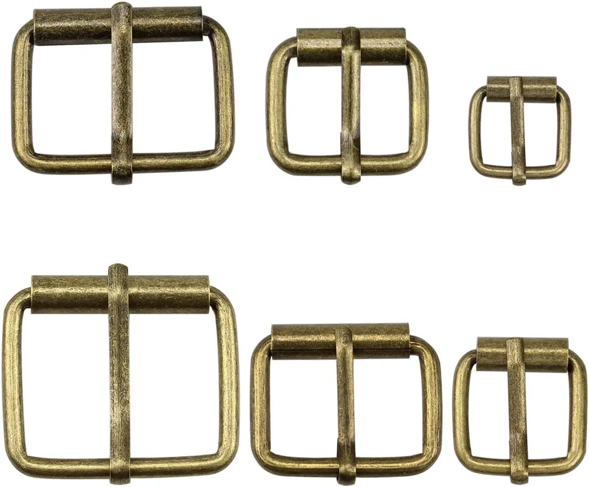 Hysagtek Brass Buckles 60 Pcs Roller Buckles Belts Hardware Pin Buckle for Bags Leather Belt Strap Hand DIY Accessories, 6 Size - 1.3'', 1.18", 1", 0.79", 0.59", 0.51" Bronze Metal