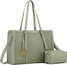 Laptop Tote Bag for Women fits 15.6 Laptop, PU Leather Work Tote bags for Women Large Computer Tote Handbag