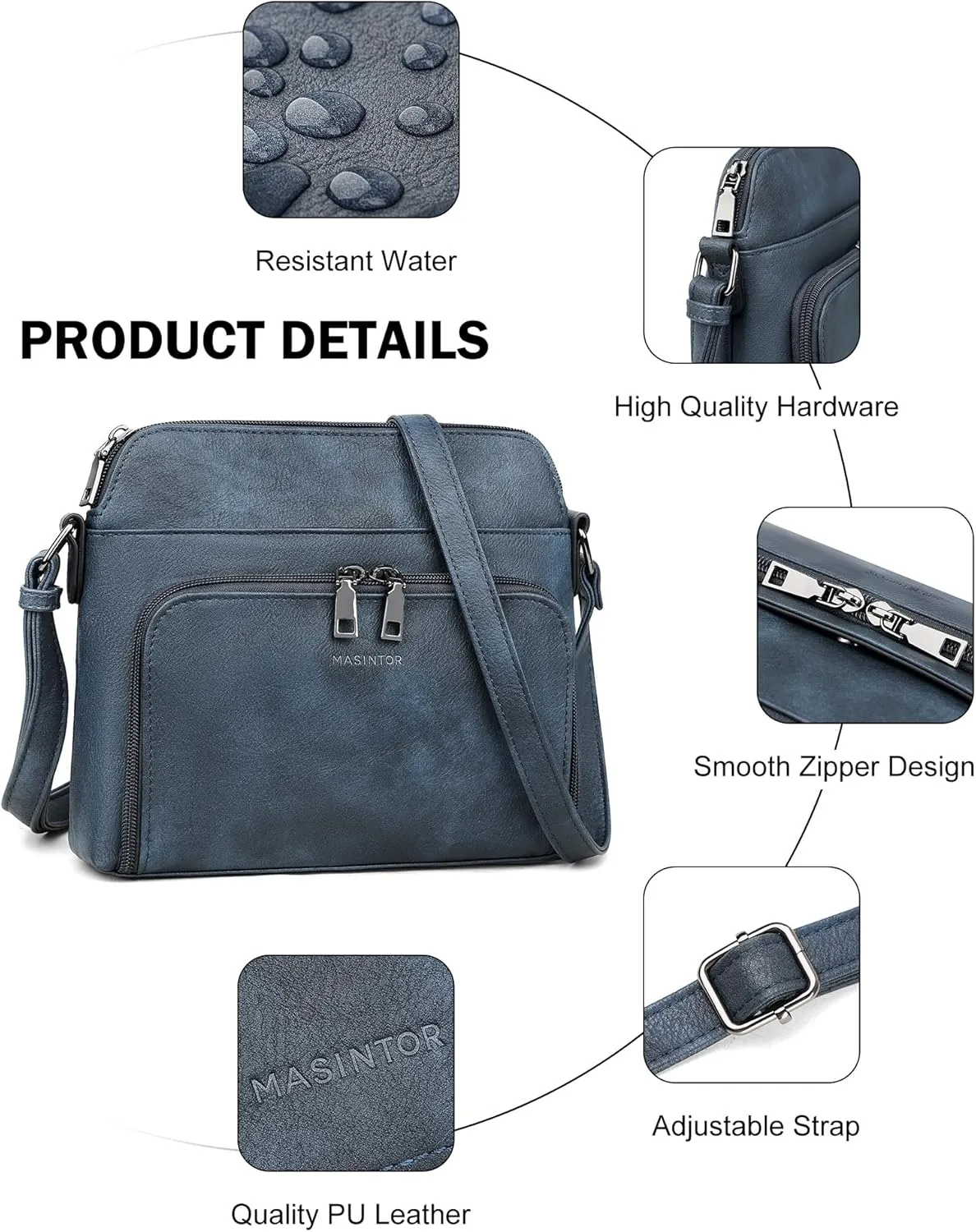 MASINTOR Crossbody Purse Bags for Women, Multi-Pocket Soft Leather Shoulder Purse with Tassel, Lightweight Travel Handbag