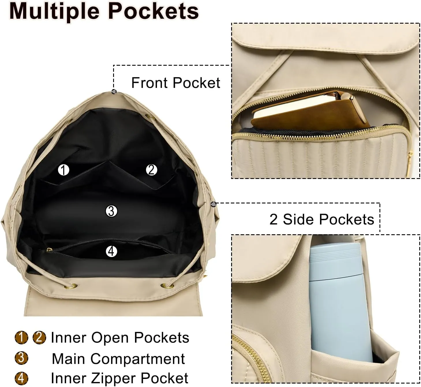 Mini Backpack Purse for Women, Small Nylon Backpacks Purse Ladies Backpacks Women Cute Mini Travel Daily College Bag (Dark Khaki)