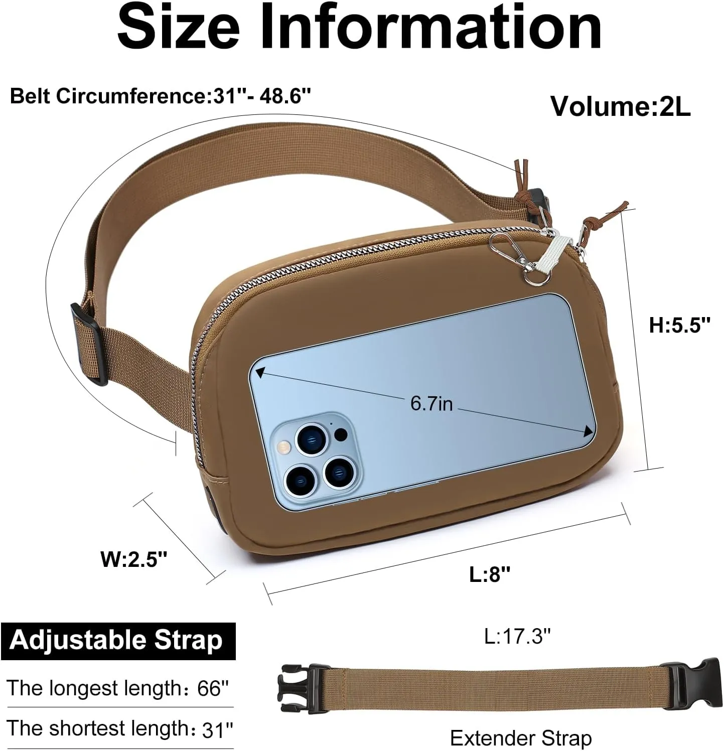 Mini Belt Bag for Women, RFID Small Fanny Pack, Womens Fashion Waist Packs with Extender Strap, Crossbody Bum Bags