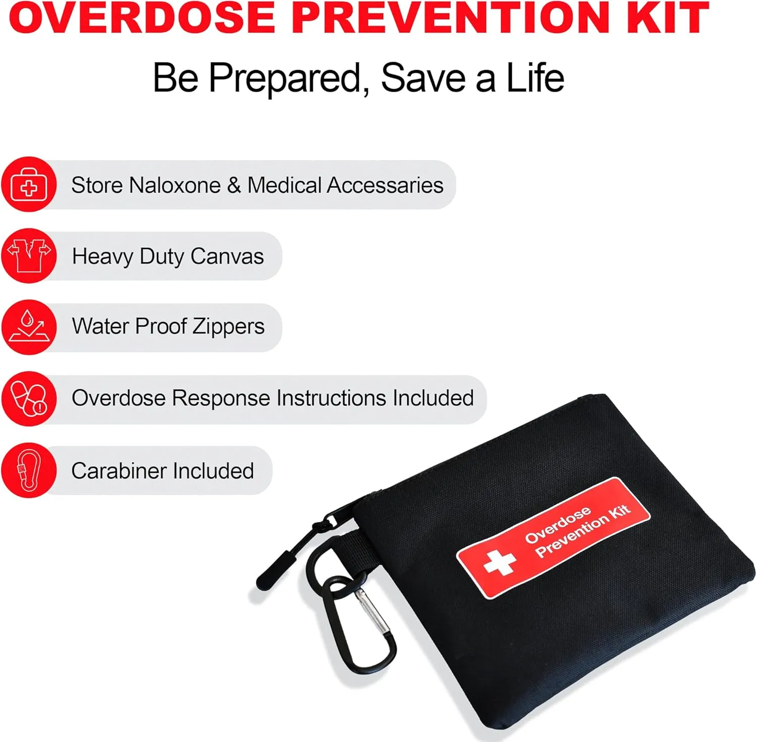 Naloxone Overdose Prevention Kit Canvas Bag | Holds Two Naloxone Nasal Spray and Accessaries (Empty Case, Naloxone not Included) (Black, 10 Units)
