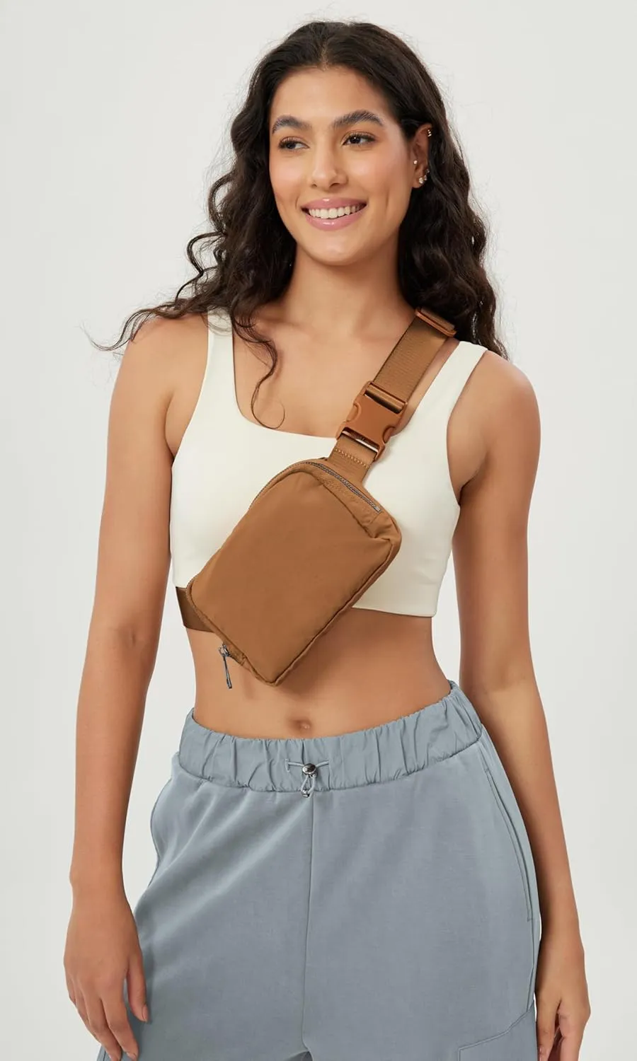 ODODOS Unisex Mini Belt Bag with Adjustable Strap Small Fanny Pack for Workout Running Traveling Hiking, Sugar Almond