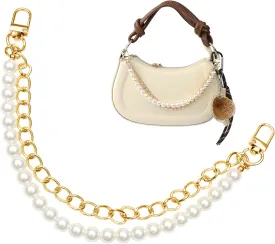 Pearl Purse Chain Gold Bag Extender Metal Handbag Strap Short Shoulder Bag Charms Replacement Purse Accessories for Women, 1Pcs