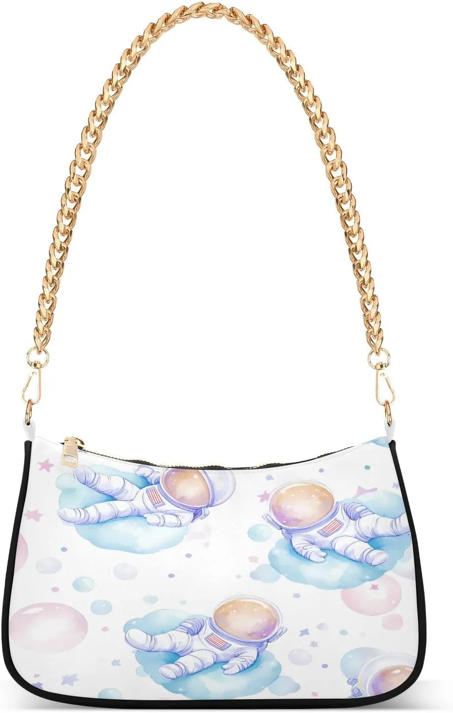Shoulder Bags for Women Astronaut Bubble Pattern Hobo Tote Handbag Small Clutch Purse with Zipper Closure