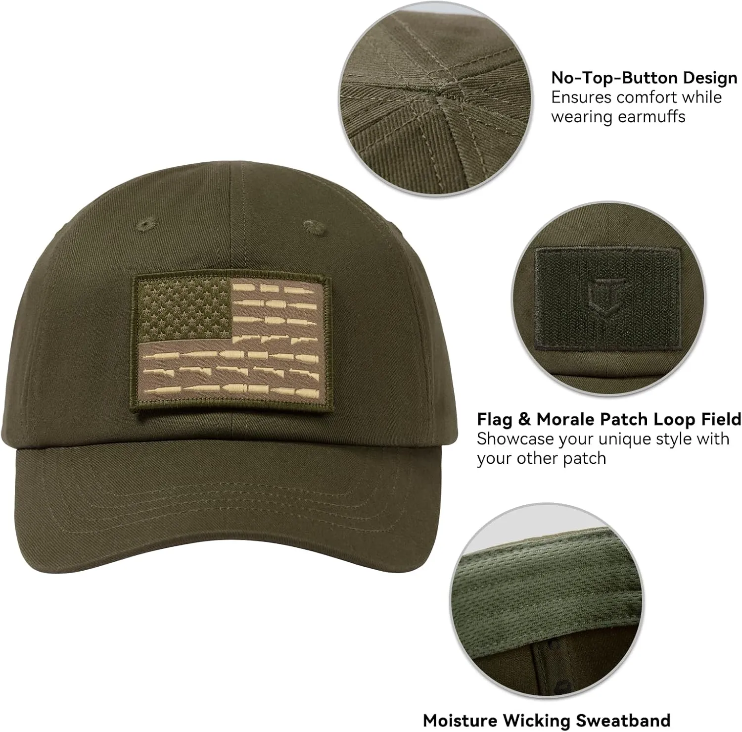 Tactical Hat with Flag Patch Camo Military Army Hats Adjustable Trucker Baseball Cap Soft Top for Shooting