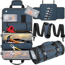 Tool Bag Roll Up Tool Organizer Bag Roll Up Tool Bag Organizer Tool Roll Bag with Small Detachable Tool Bags and Wrench Roll Up Pouch, Gifts for Men, Mechanic, Electrician, Darkblue