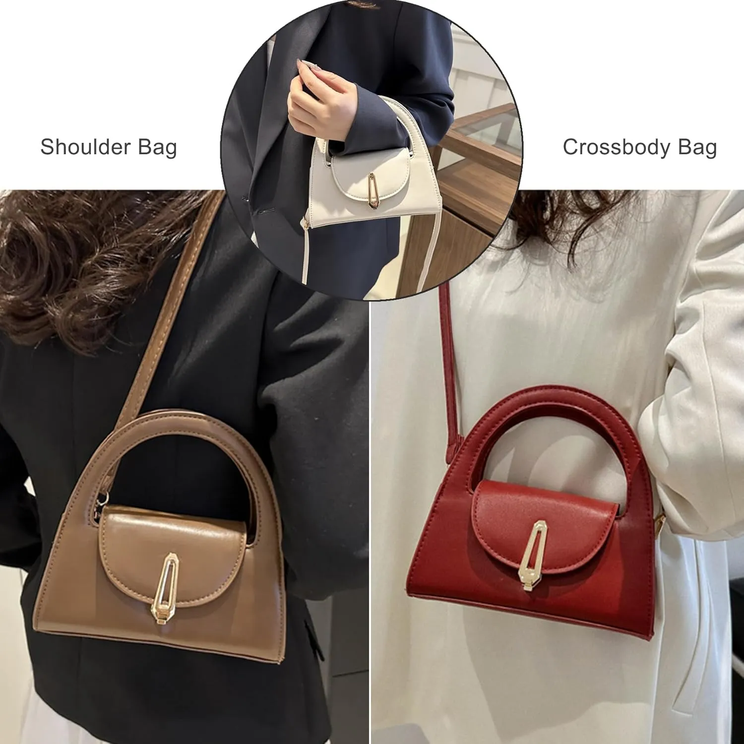 Top Handle Satchel Purses for Women, Cute Small Tote Handbags, Trendy Ladies Leather Crossbody Purses, Mini Designer Purse