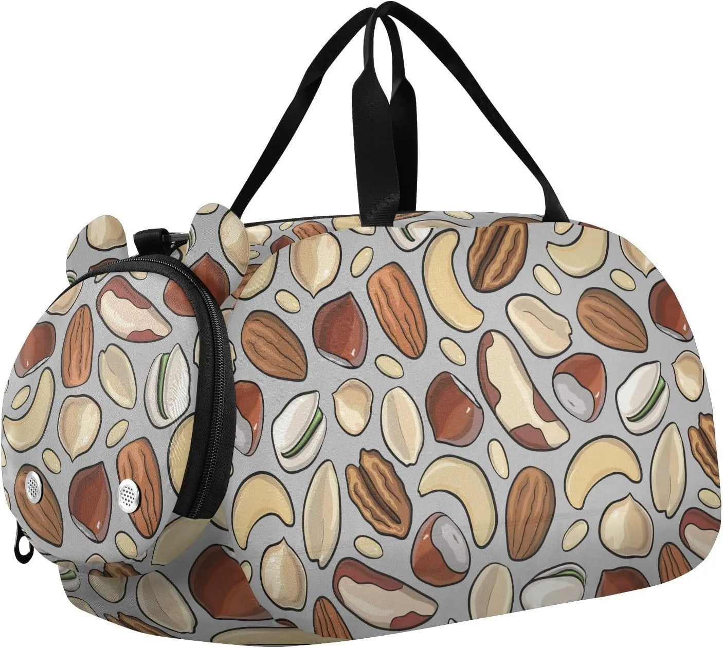 VIGTRO Hazelnuts Walnuts Cashews Kids Overnight Travel Duffel Bag Sport Gym Bag for Boys Girls with Shoe Compartment, Carry On Weekender Luggage Bag for Dance Swim Yoga