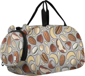 VIGTRO Hazelnuts Walnuts Cashews Kids Overnight Travel Duffel Bag Sport Gym Bag for Boys Girls with Shoe Compartment, Carry On Weekender Luggage Bag for Dance Swim Yoga