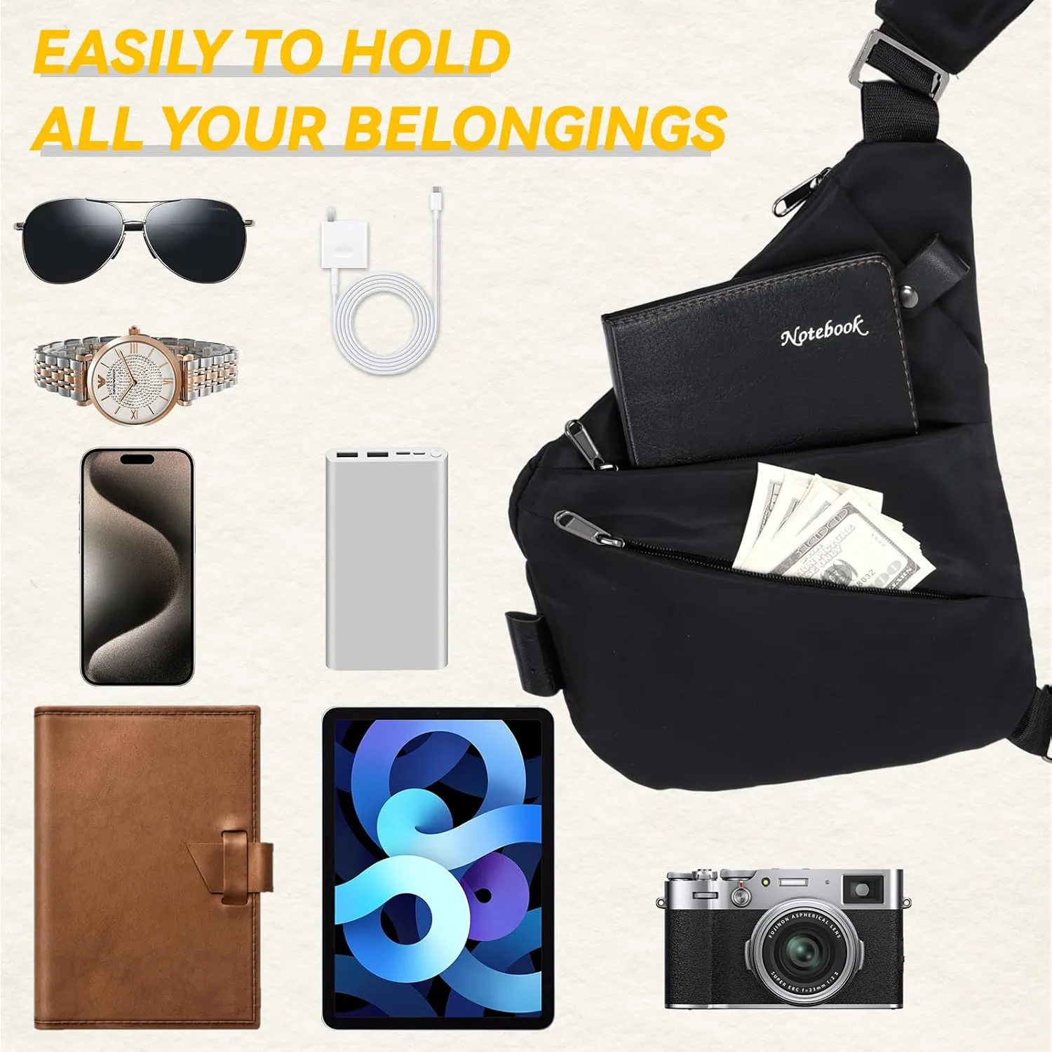 Vipost Anti Theft Crossbody Bags for Women/Men, Multi-Pocket Sling Bag Travel Crossbody Bag for Women with Adjustable Strap